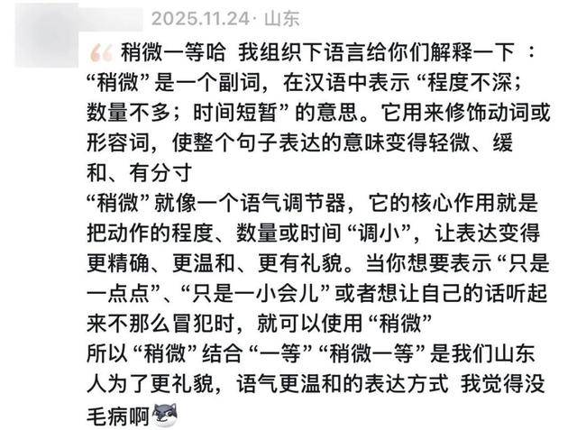 “稍微一等”冲上热搜<strong></p>
<p>鸿币</strong>!山东人集体懵圈:竟然是病句?没有问题啊我觉得