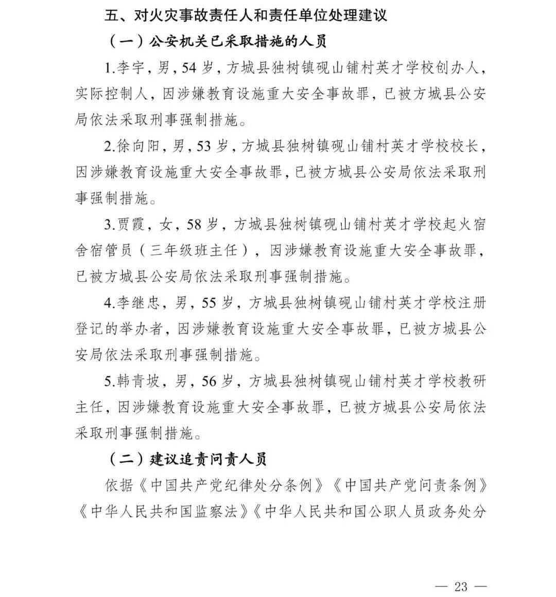 副市长、县委书记、县长、市教育局局长等25人被处理<strong></p>
<p>海贝币</strong>，方城县英才学校重大火灾事故问责名单公布